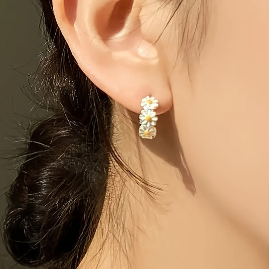 Elegant Daisy Flower Hoop Earrings