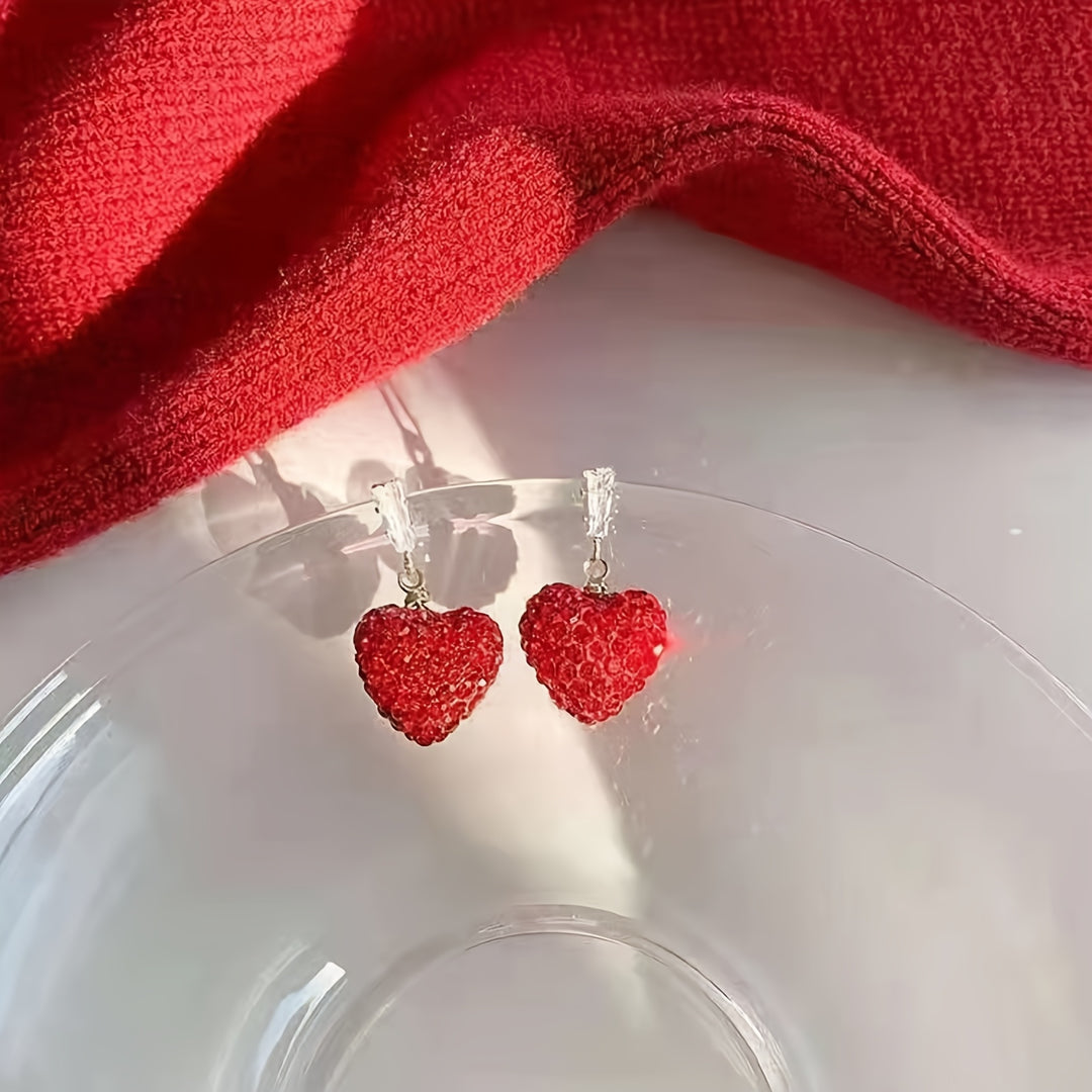 Luxurious Red Heart Dangle Earrings