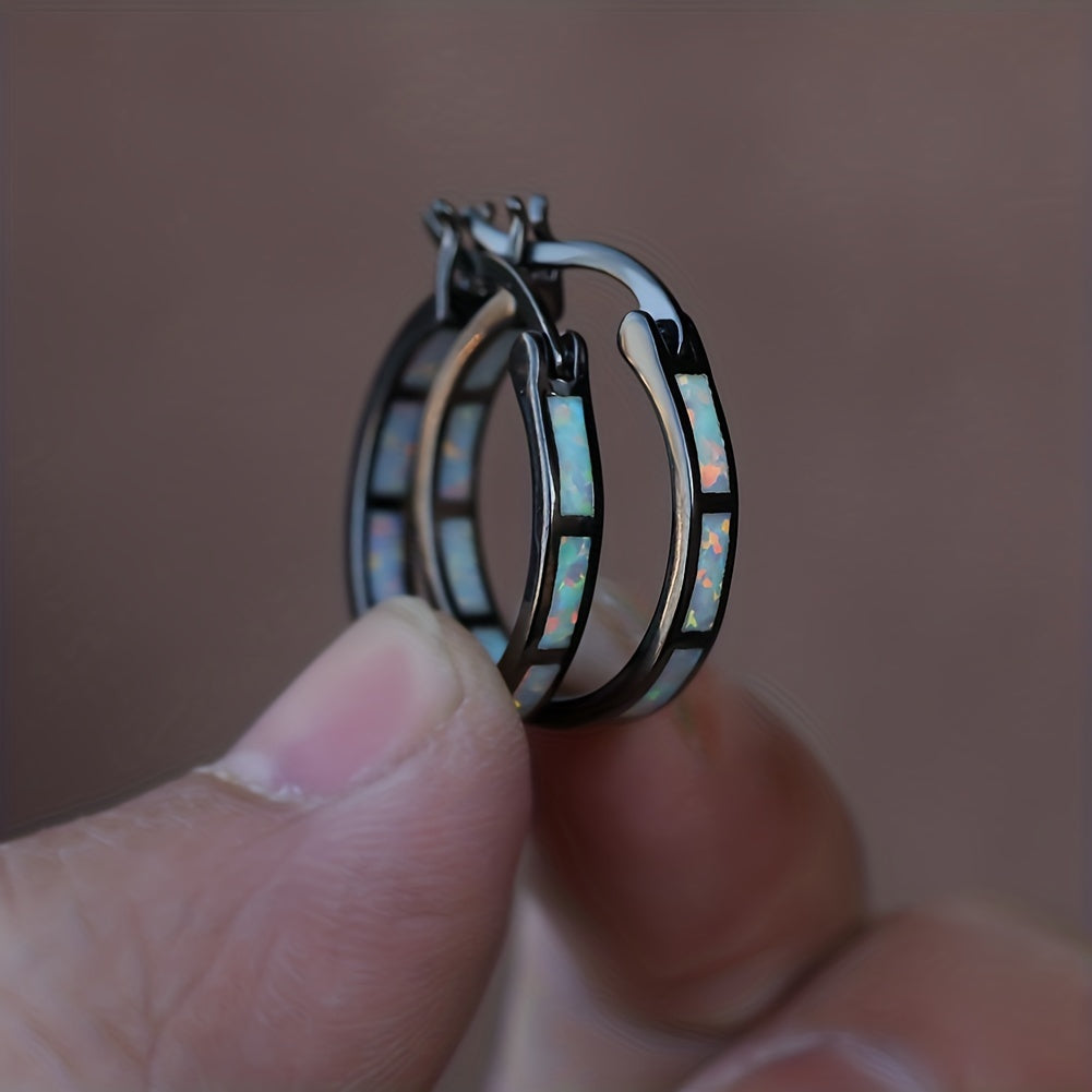 Timeless  Boho Opal Hoop Earrings