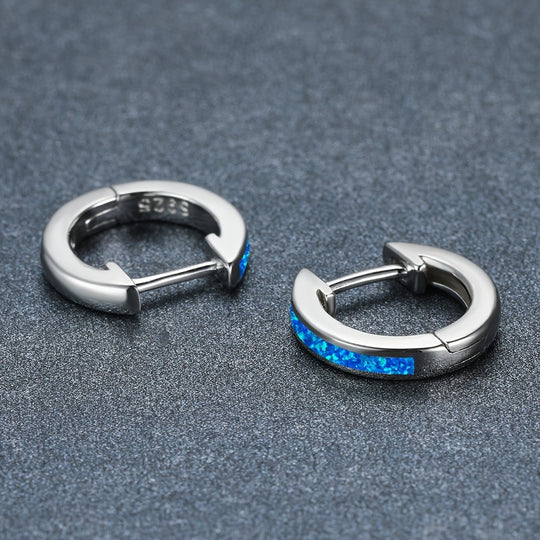 Classic Inlaid Blue Opal Hoop Earrings