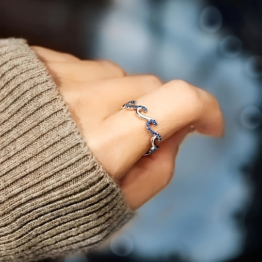 Stylish Blue Zirconia Wave Ring