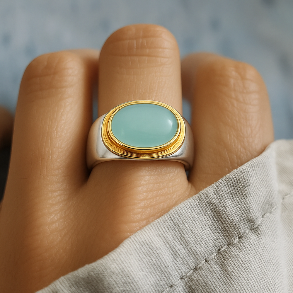 Oval Green Moonstone Ring