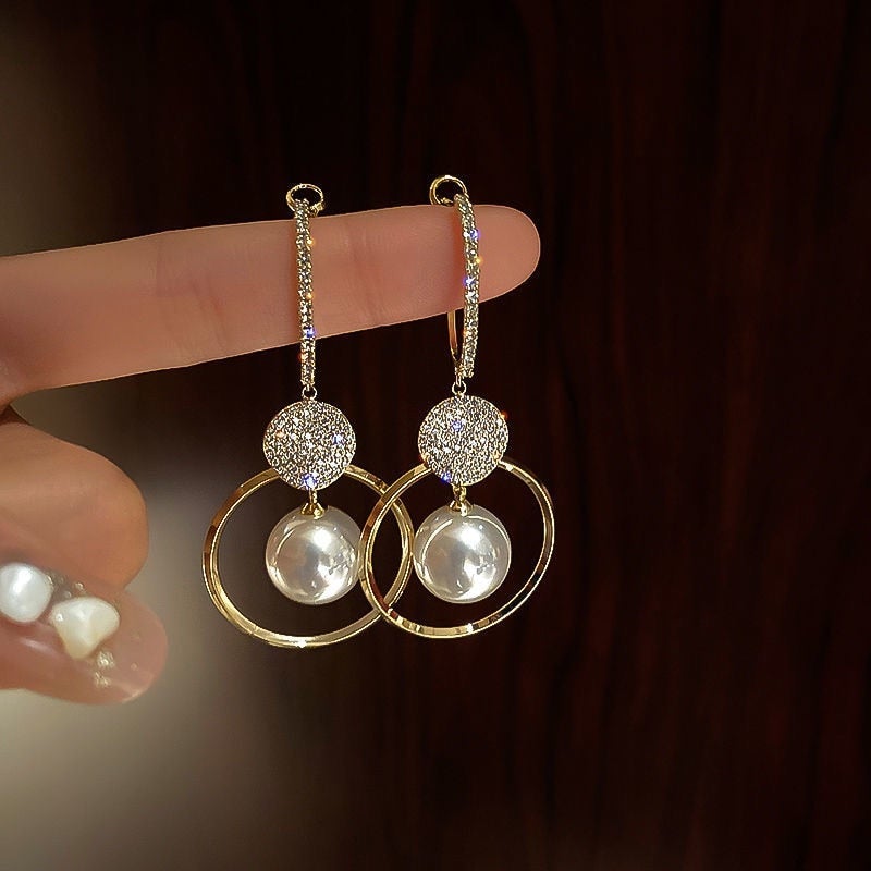 Sleek Earrings with Cultured Pearls and Zircons