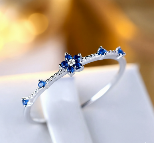 Stylish Blue Flower Zirconia Ring