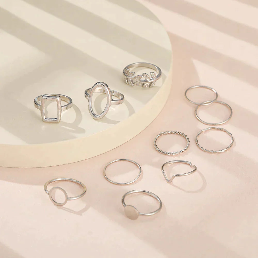 Pack of 11  Sleek Silver Rings