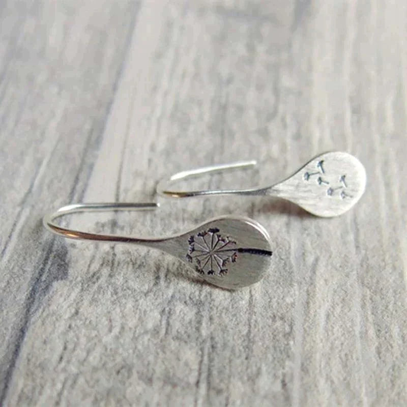 Silver Dandelion Leaf Earrings
