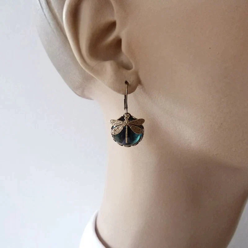Spherical Dragonfly Earrings in Modern Gold