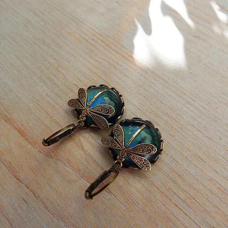 Spherical Dragonfly Earrings in Modern Gold