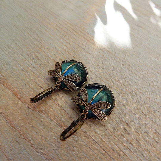 Spherical Dragonfly Earrings in Modern Gold