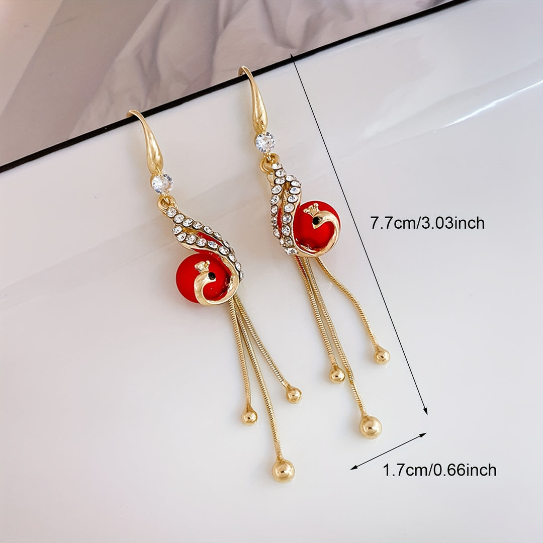 Red Faux Pearl Leaf Dangle Earrings
