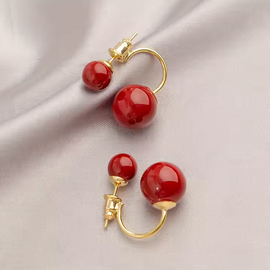 Simple Red Double Ball Earrings
