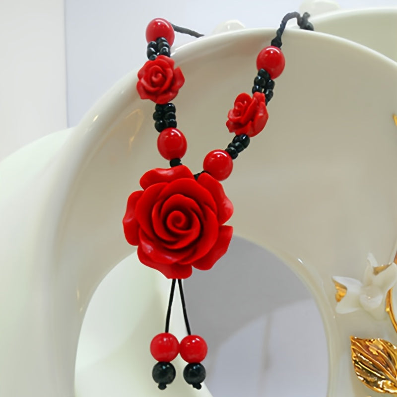 Elegant Resin Rose Flower Pendant Necklace