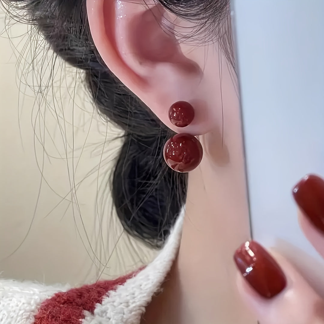 Simple Red Double Ball Earrings