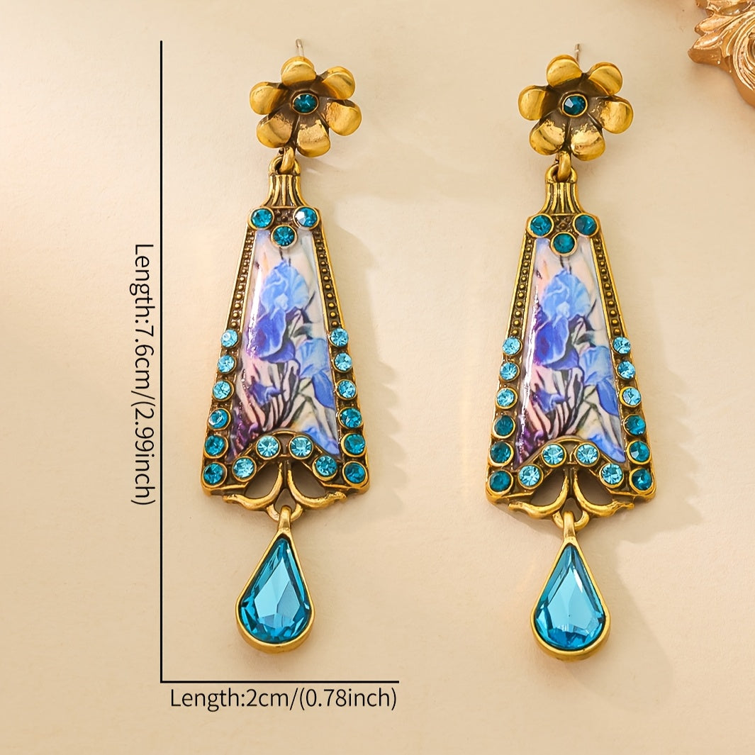 Minimalist Enamel Earrings with Blue Gemstones