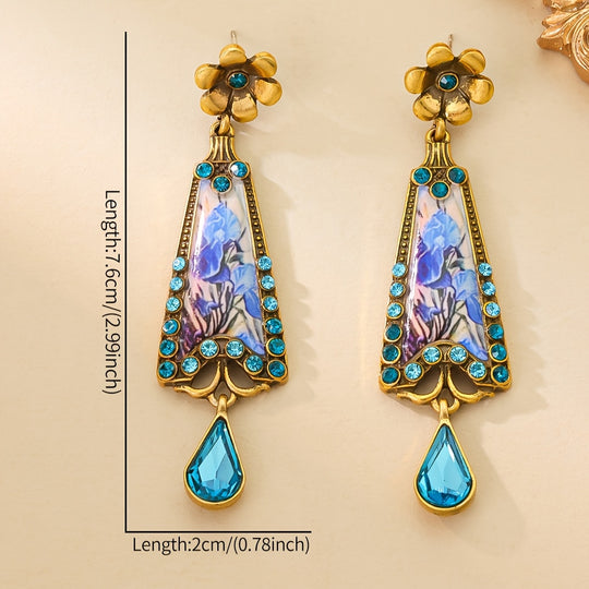 Minimalist Enamel Earrings with Blue Gemstones
