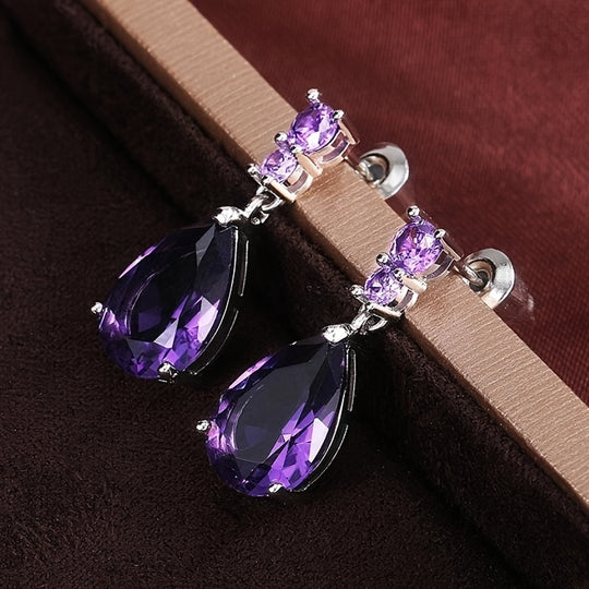 Elegant Purple Gem Decor Earrings