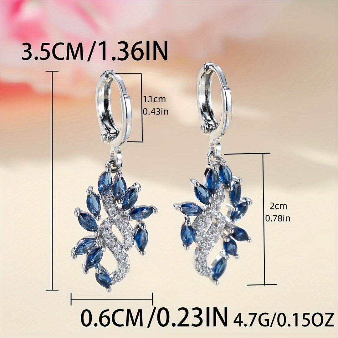 Elegant Blue Zirconia Leaf Drop Earrings