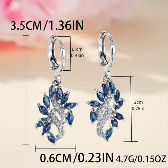 Elegant Blue Zirconia Leaf Drop Earrings