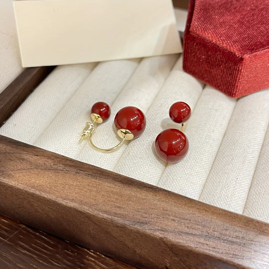 Simple Red Double Ball Earrings
