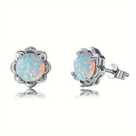 White Opal Flower Stud Earrings