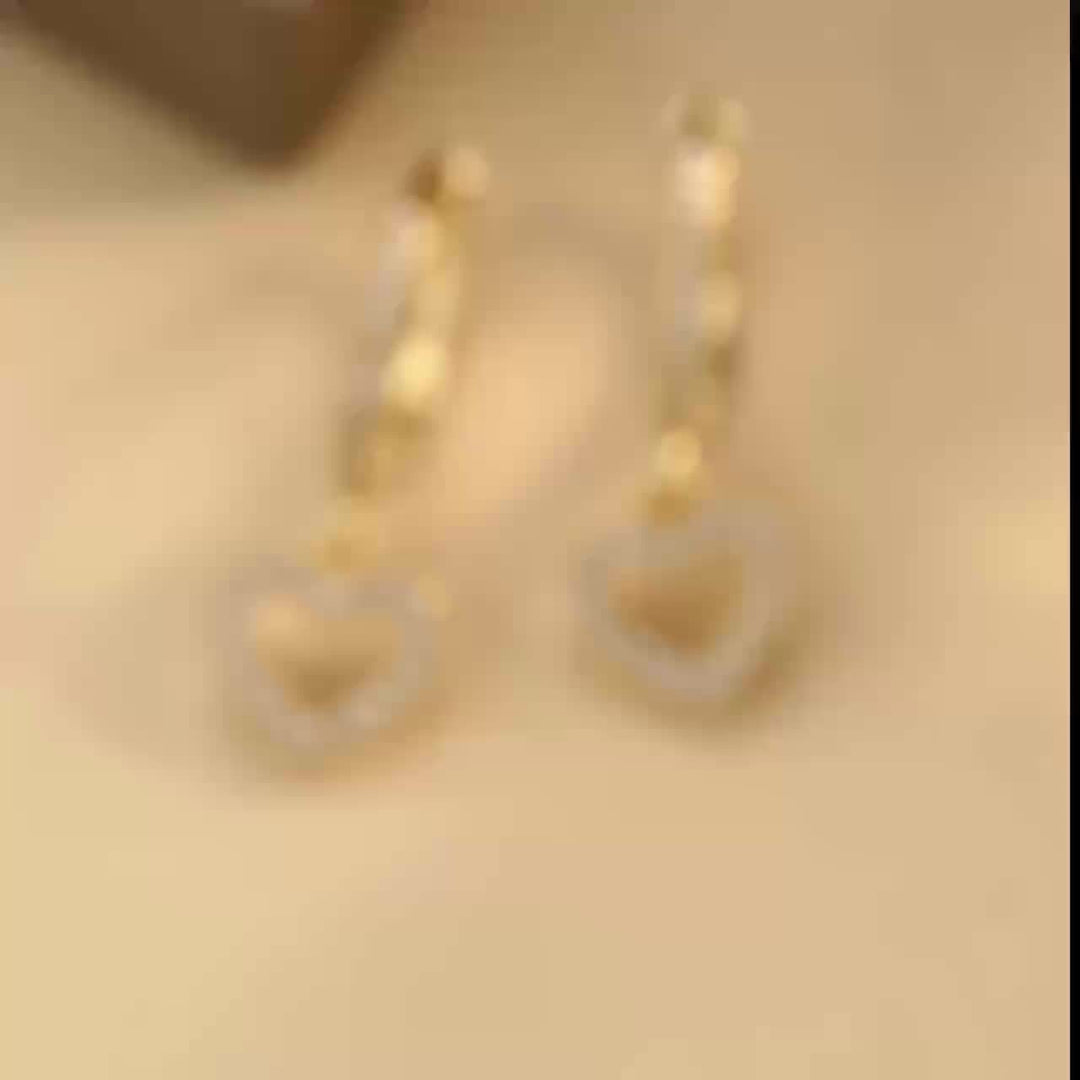 Sparkling Heart Pendant Hoop Earrings