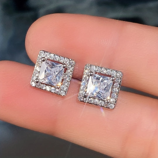 Elegant Square Cubic Zirconia Stud Earrings