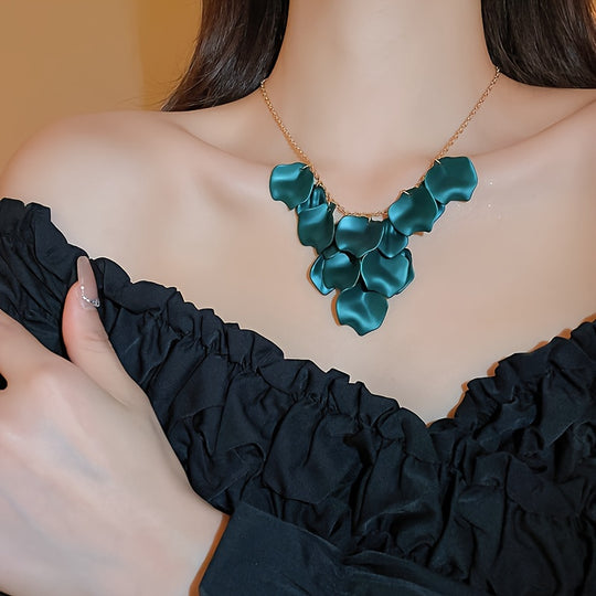 Sleek Elegant Floral Petal Tassel Necklace