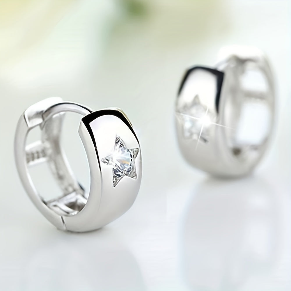 Inlay Zirconia Star Hoop Earrings