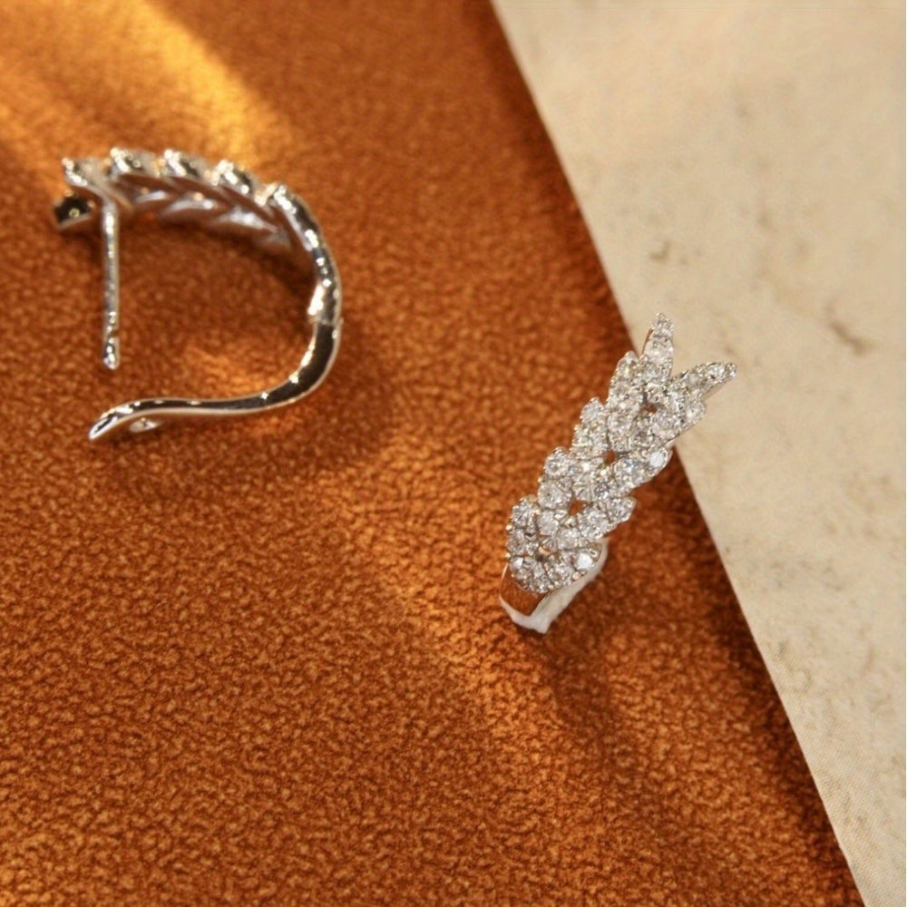 Elegant Leaf Design Zirconia Hoop Earrings