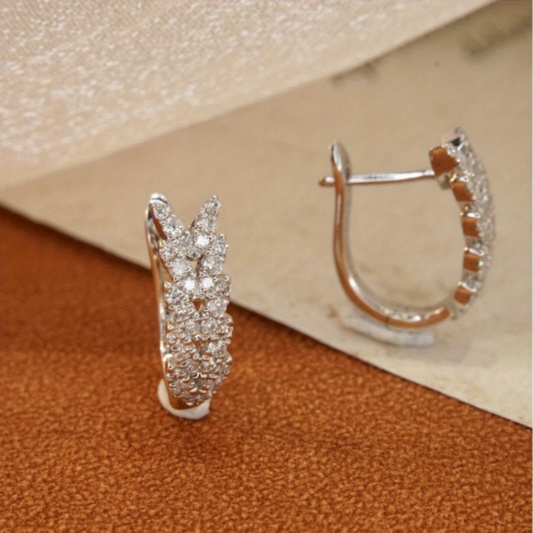 Elegant Leaf Design Zirconia Hoop Earrings