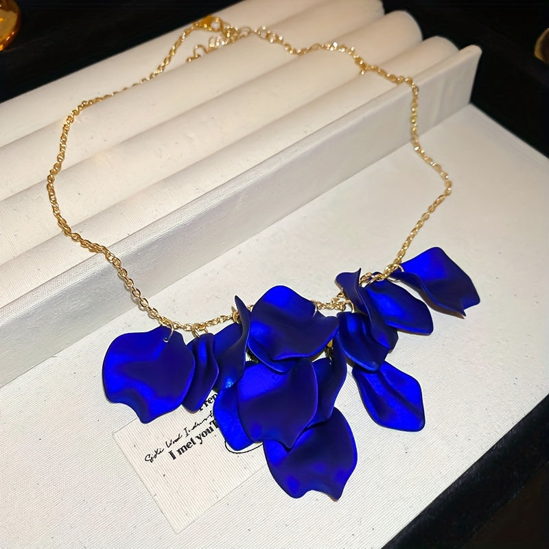 Sleek Elegant Floral Petal Tassel Necklace
