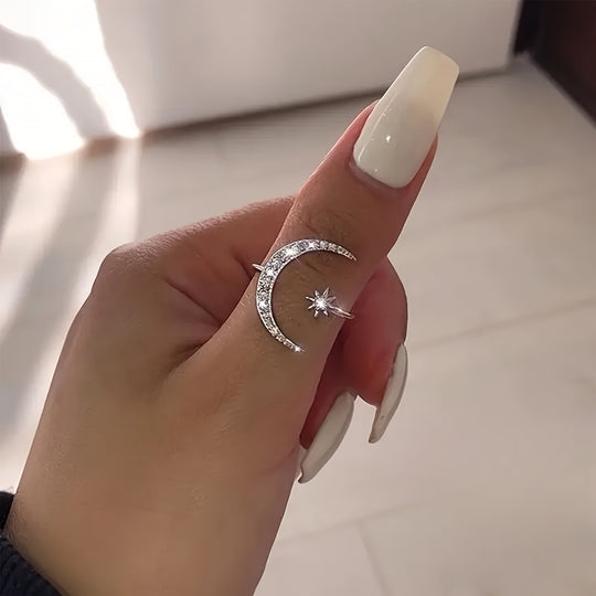 Adjustable Star & Crescent Moon Ring