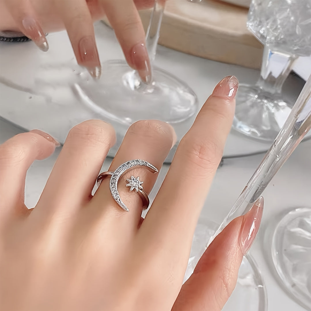 Adjustable Star & Crescent Moon Ring