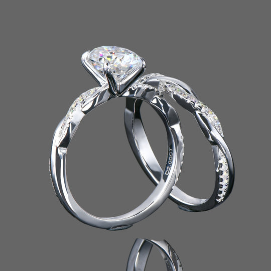 Oval Cut Moissanite Twisted Band Ring Set