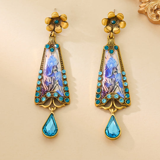 Minimalist Enamel Earrings with Blue Gemstones