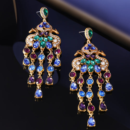 Colorful Peacock Dangle Earrings