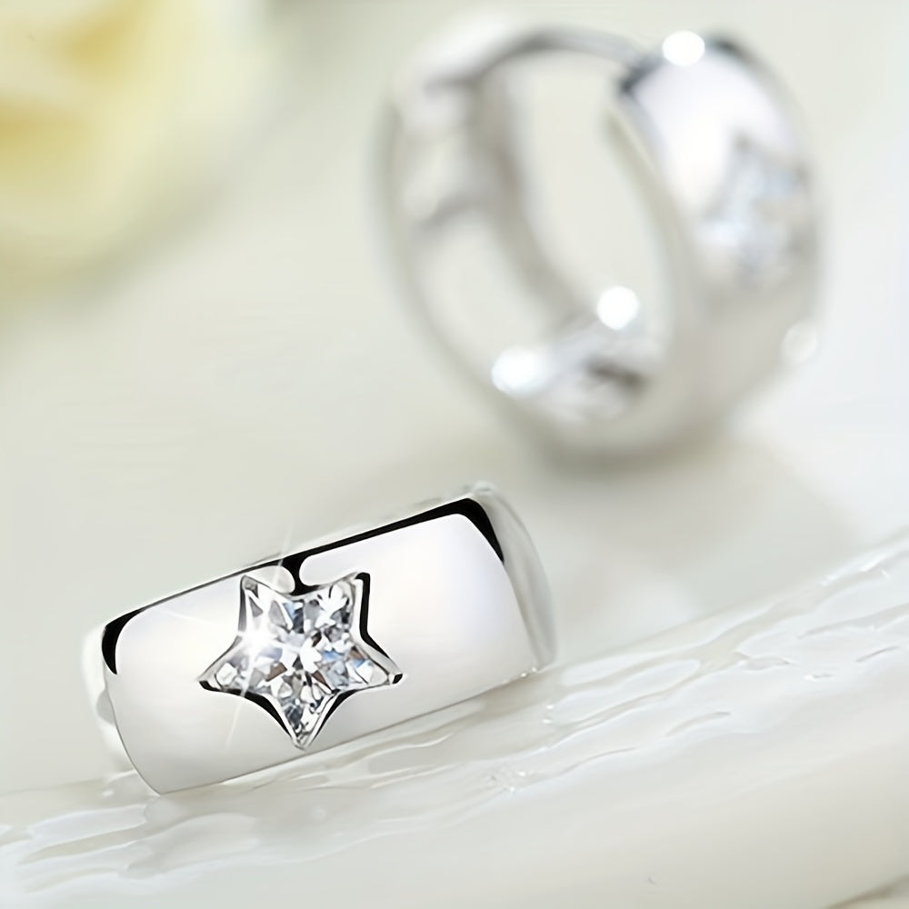 Inlay Zirconia Star Hoop Earrings