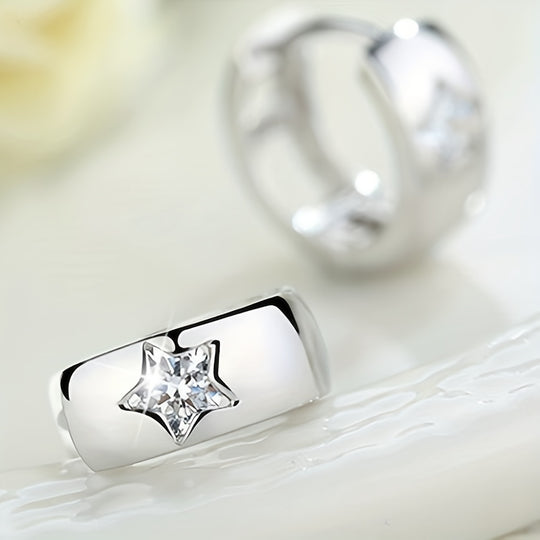 Inlay Zirconia Star Hoop Earrings