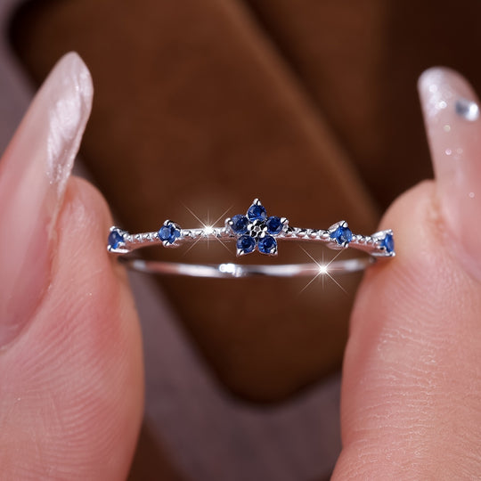 Stylish Blue Flower Zirconia Ring