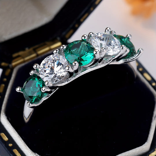 Round White and Green Zirconia Ring