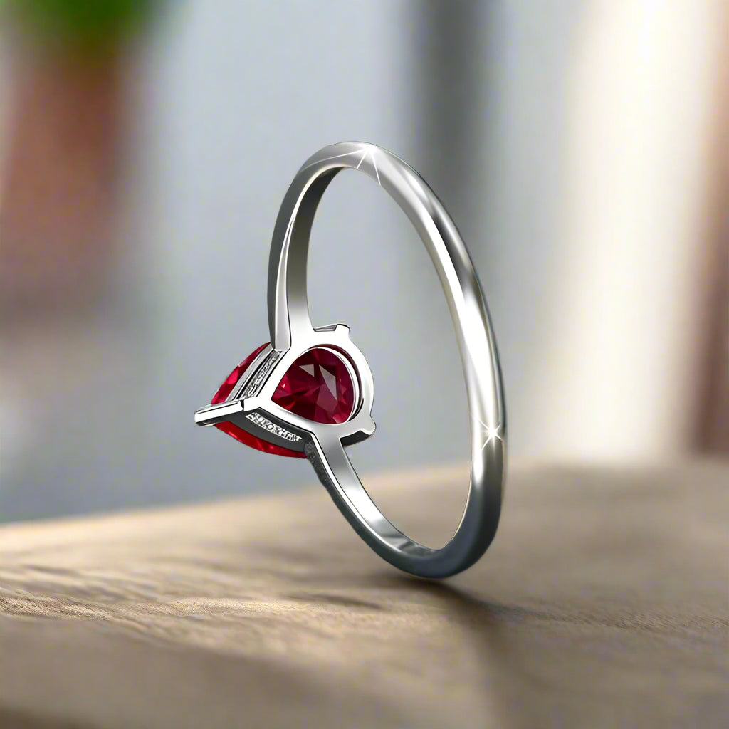 Simple Teardrop Red Zirconia Ring