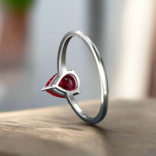 Simple Teardrop Red Zirconia Ring