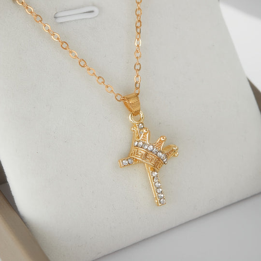 Classic Crown Cross Pendant Necklace
