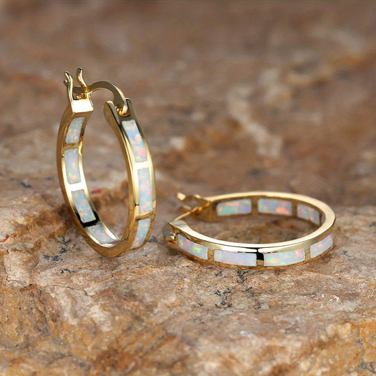 Timeless  Boho Opal Hoop Earrings