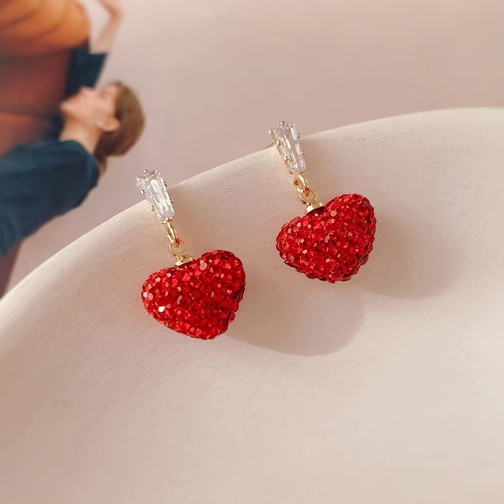 Luxurious Red Heart Dangle Earrings