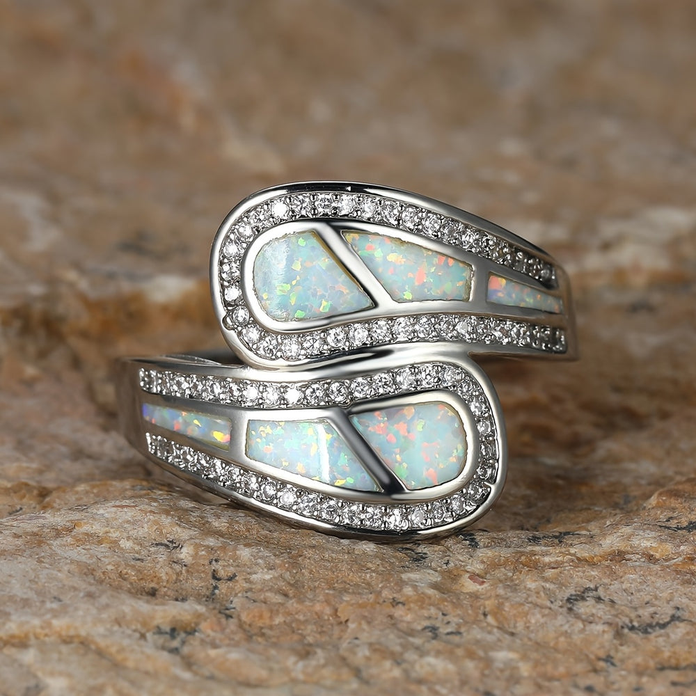 Boho Trendy White Opal Stone Ring
