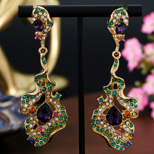 Unique Colorful Rhinestone Leaf Design Earrings