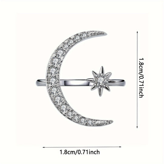 Adjustable Star & Crescent Moon Ring