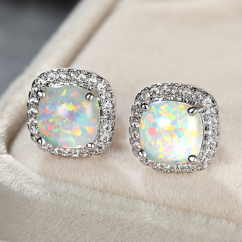 Elegant Women's White Opal Charm Earrings