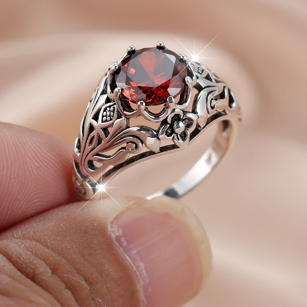 Elegant Style Red Zirconia Ring